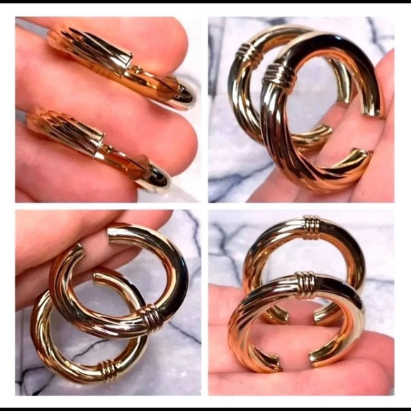 14KT DESIGNER X-LG HOOPS ~ BUTTERY RICH SOLID LUSTROUS YELLOW GOLD EARRINGS - Picture 8 of 12